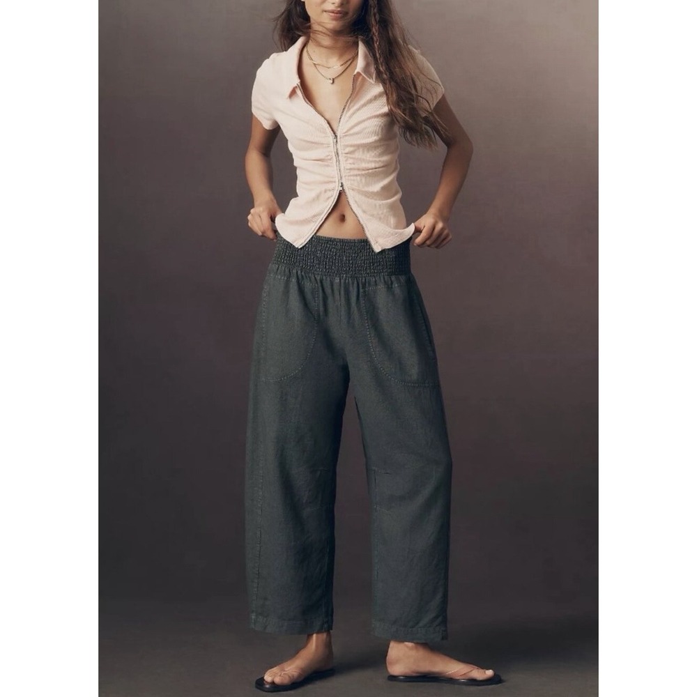 Anthropologie Pants Pilcro Reese Smocked Pull-On Barrel Leg Pants Cropped Small